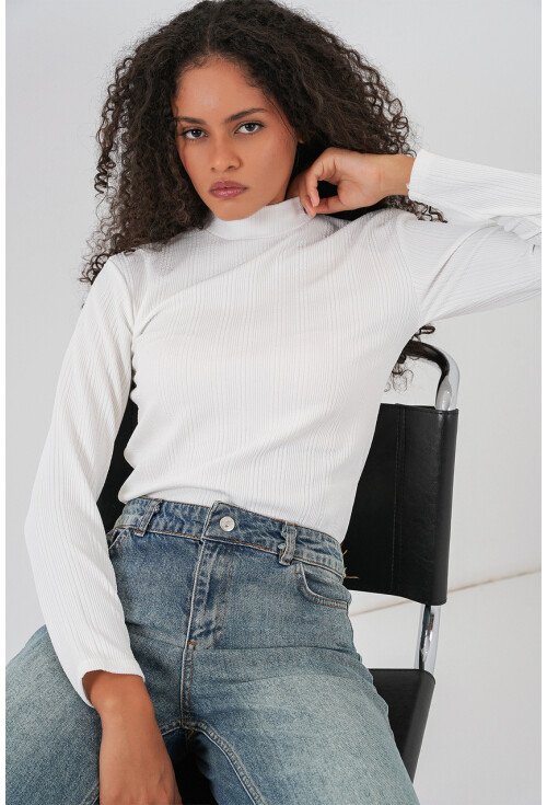 Kadın Uzun Kollu Fitilli Body 976