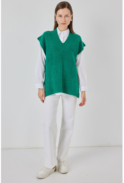 Kadın V Yaka Triko Süveter 15925