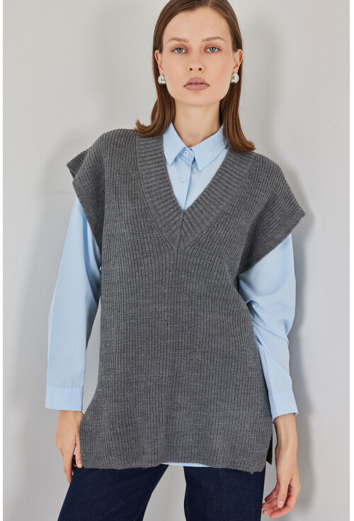 Kadın V Yaka Triko Süveter 15925