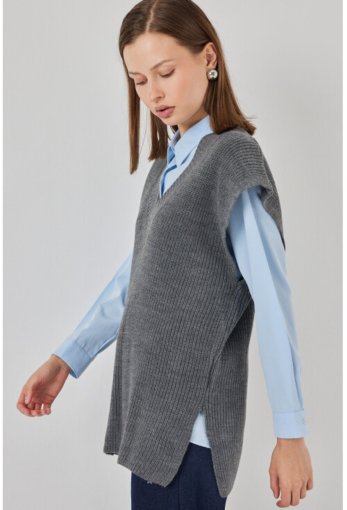 Kadın V Yaka Triko Süveter 15925