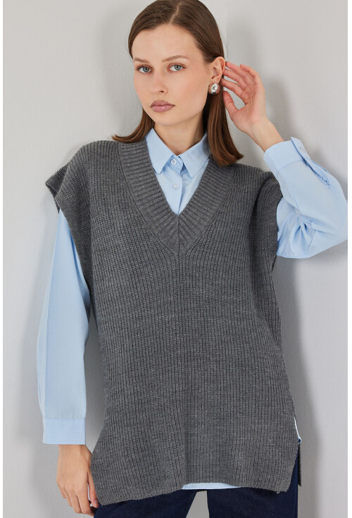 Kadın V Yaka Triko Süveter 15925