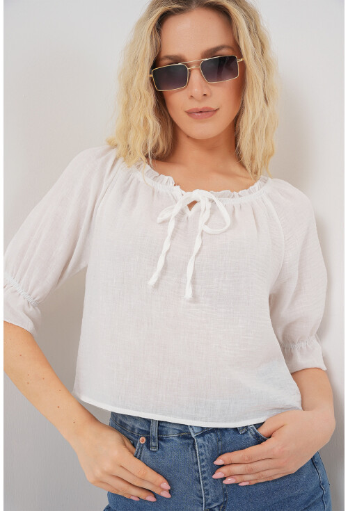 Kadın Yakası Fırfır Detaylı Bluz 959