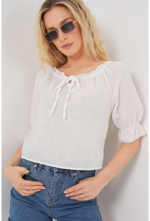 Kadın Yakası Fırfır Detaylı Bluz 959