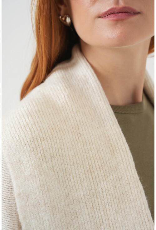 Kadın Yün Dokulu Katlama Yaka Uzun Triko Hırka 15924