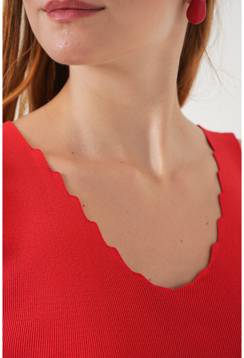 Kadın Zikzaklı V Yaka Bluz 15930