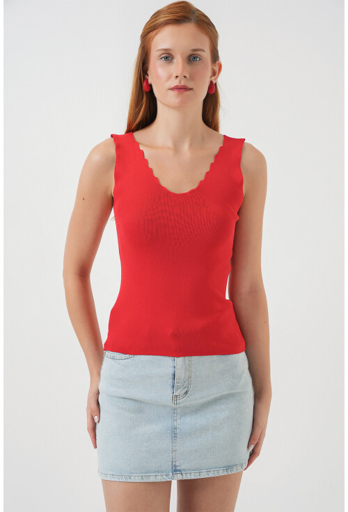 Kadın Zikzaklı V Yaka Bluz 15930