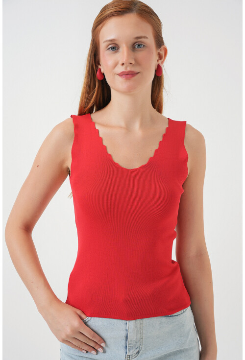 Kadın Zikzaklı V Yaka Bluz 15930