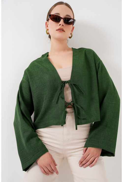 Önü Bağlamalı Keten Kimono 960