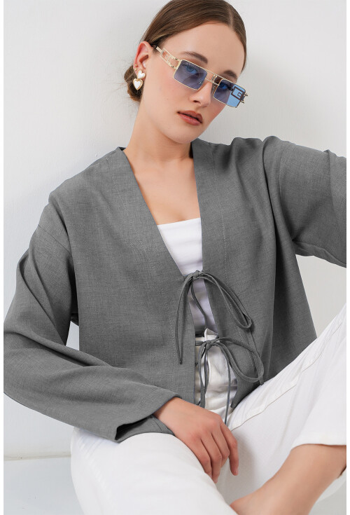 Önü Bağlamalı Keten Kimono 960