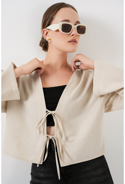 Önü Bağlamalı Keten Kimono 960