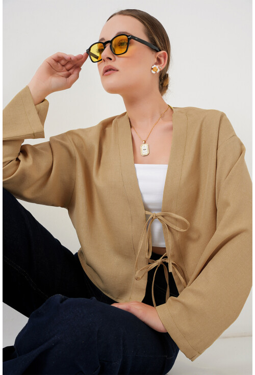 Önü Bağlamalı Keten Kimono 960