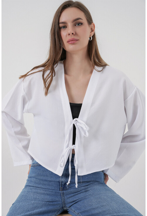 Önü Bağlamalı Keten Kimono 960