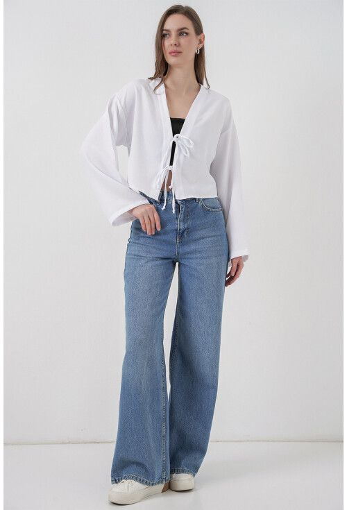 Önü Bağlamalı Keten Kimono 960