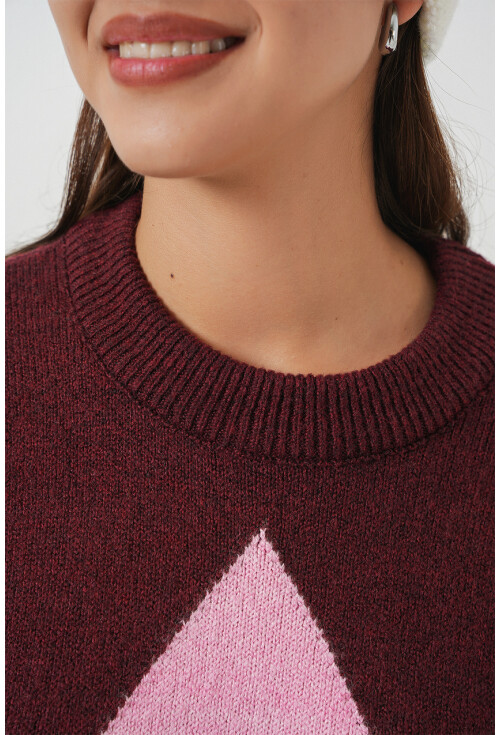 15895 Baklava Desenli Oversize Triko Kazak