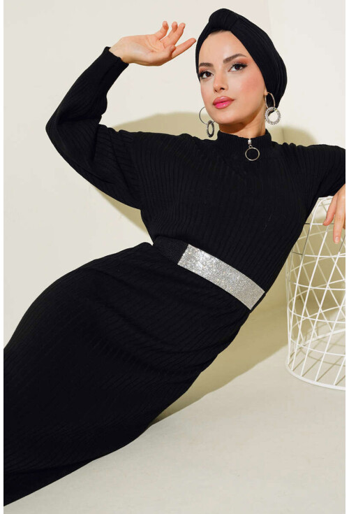 15900 Boydan Tesettür Triko Elbise