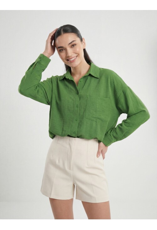 20153 Tek Cepli Oversize Keten Gömlek