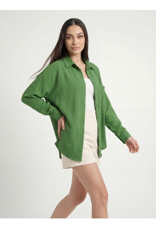 20153 Tek Cepli Oversize Keten Gömlek
