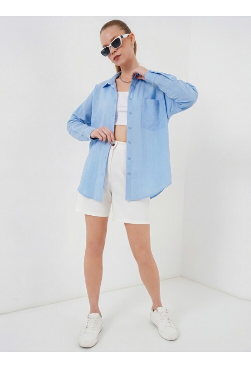 20153 Tek Cepli Oversize Keten Gömlek