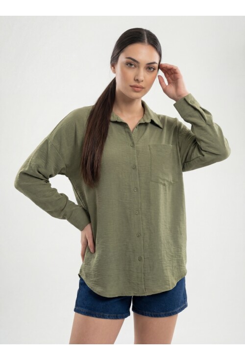 20153 Tek Cepli Oversize Keten Gömlek
