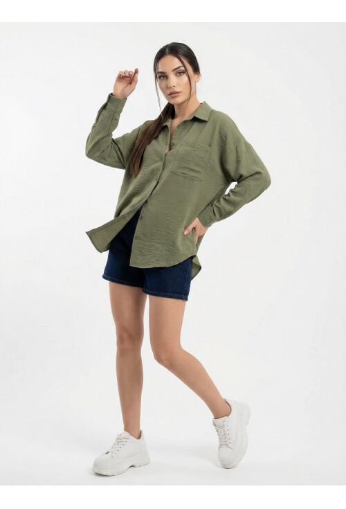 20153 Tek Cepli Oversize Keten Gömlek