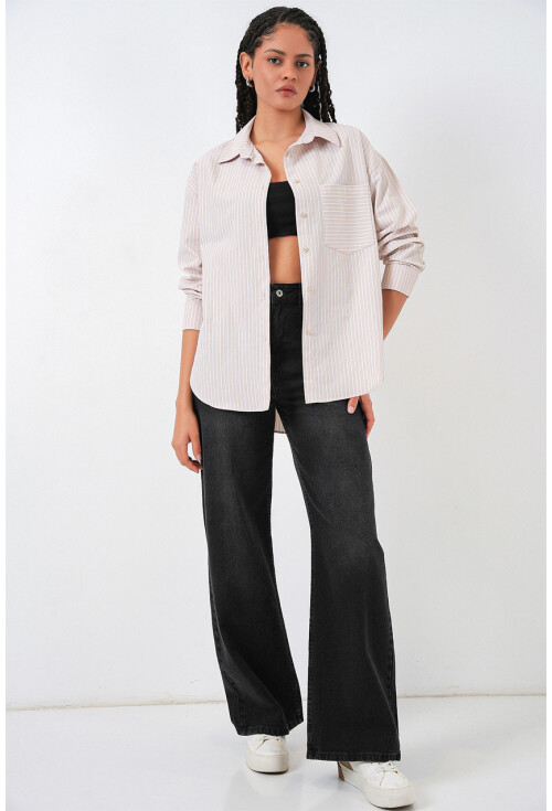 20205 Çizgili Oversize Gömlek