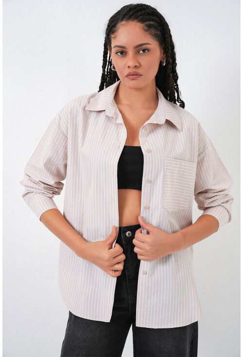 20205 Çizgili Oversize Gömlek