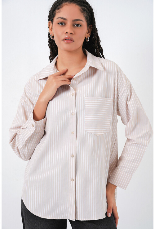 20205 Çizgili Oversize Gömlek