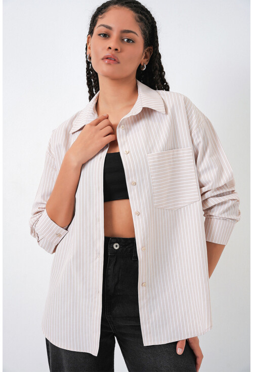 20205 Çizgili Oversize Gömlek