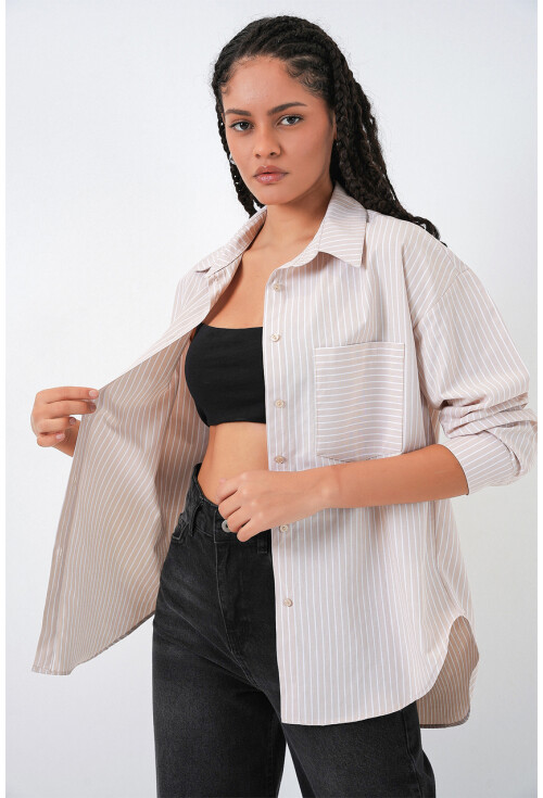 20205 Çizgili Oversize Gömlek