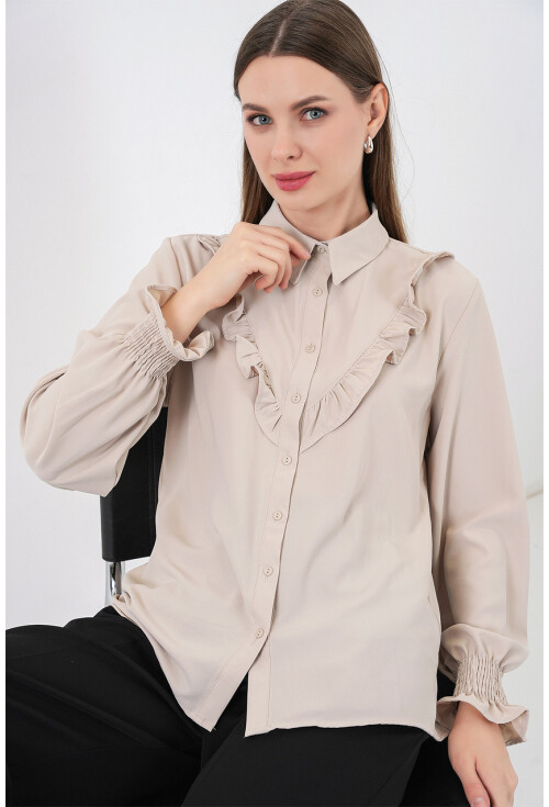 20223 Fırfırlı Uzun Kol Gömlek