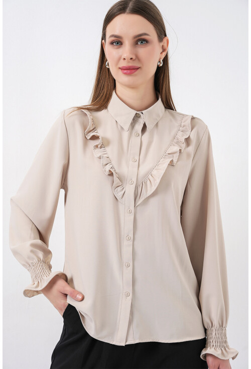 20223 Fırfırlı Uzun Kol Gömlek