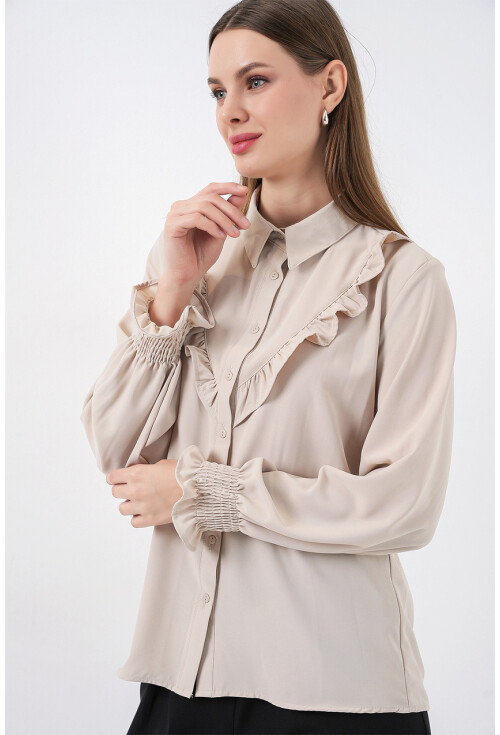 20223 Fırfırlı Uzun Kol Gömlek