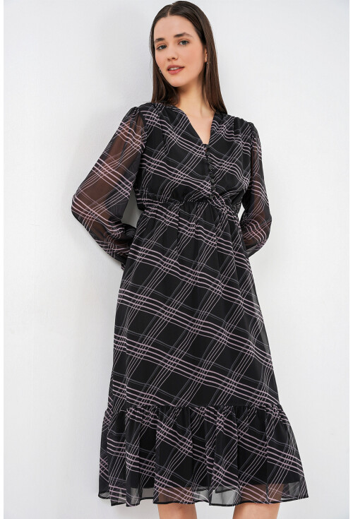 2137 Desenli Şifon Elbise