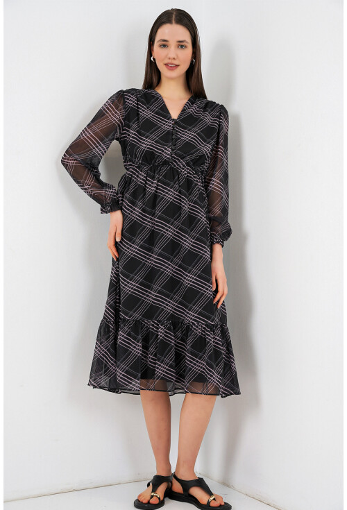 2137 Desenli Şifon Elbise