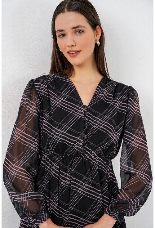 2137 Desenli Şifon Elbise