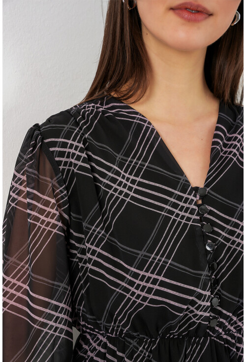 2137 Desenli Şifon Elbise