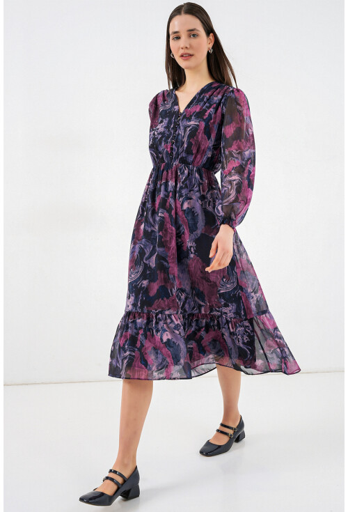 2137 Desenli Şifon Elbise