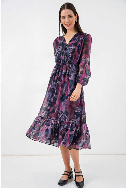 2137 Desenli Şifon Elbise