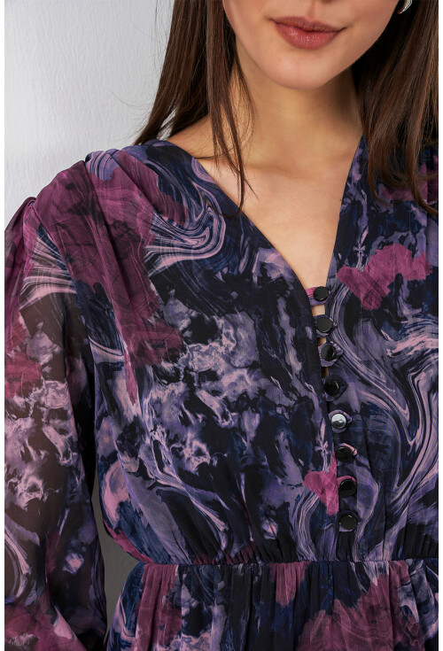 2137 Desenli Şifon Elbise