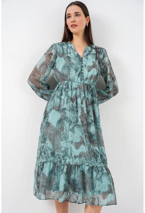 2137 Desenli Şifon Elbise