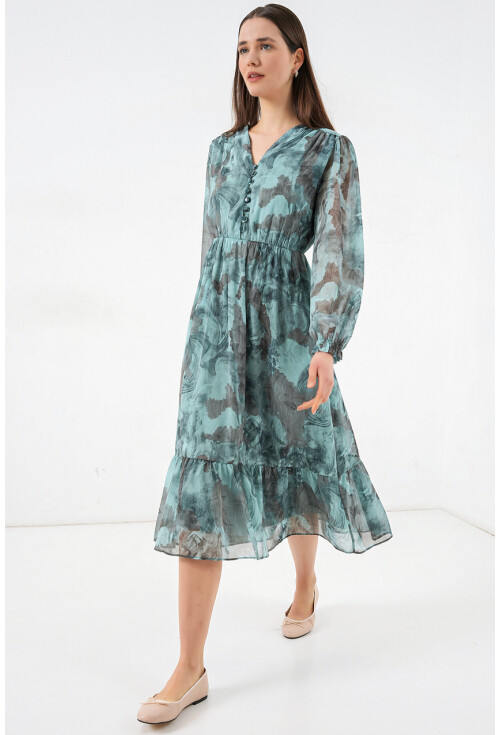 2137 Desenli Şifon Elbise