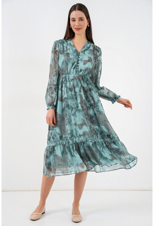 2137 Desenli Şifon Elbise