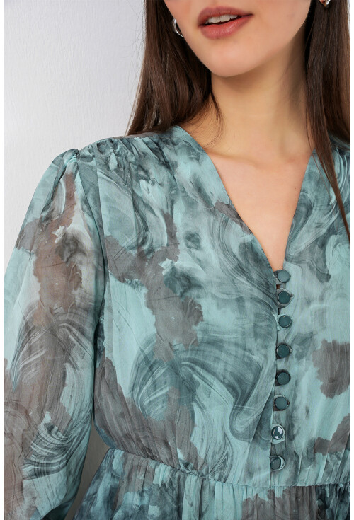 2137 Desenli Şifon Elbise