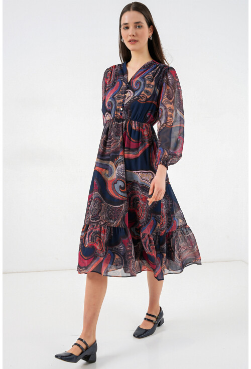 2137 Desenli Şifon Elbise