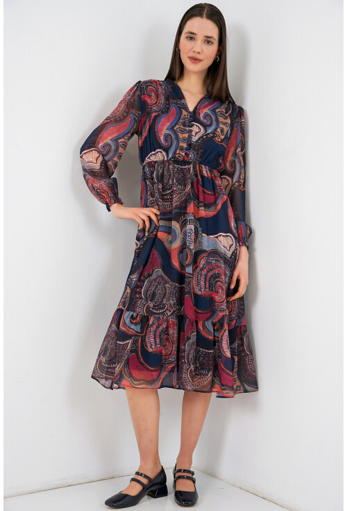 2137 Desenli Şifon Elbise