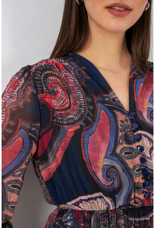 2137 Desenli Şifon Elbise