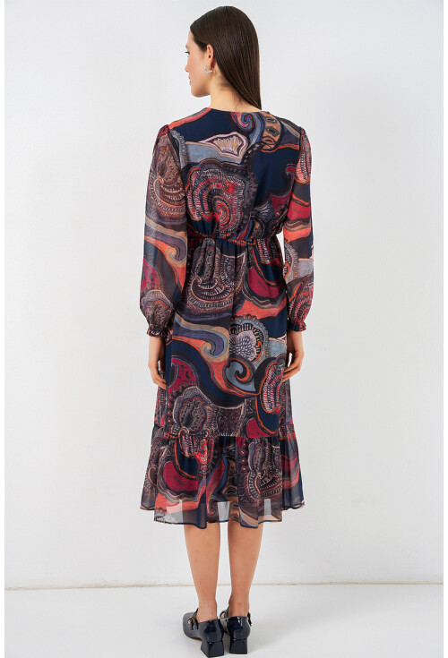 2137 Desenli Şifon Elbise