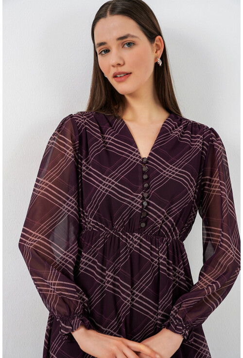 2137 Desenli Şifon Elbise