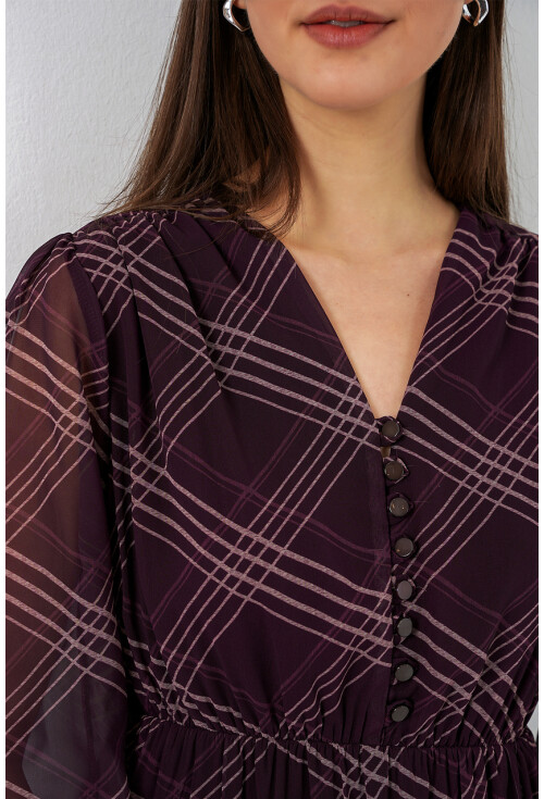 2137 Desenli Şifon Elbise