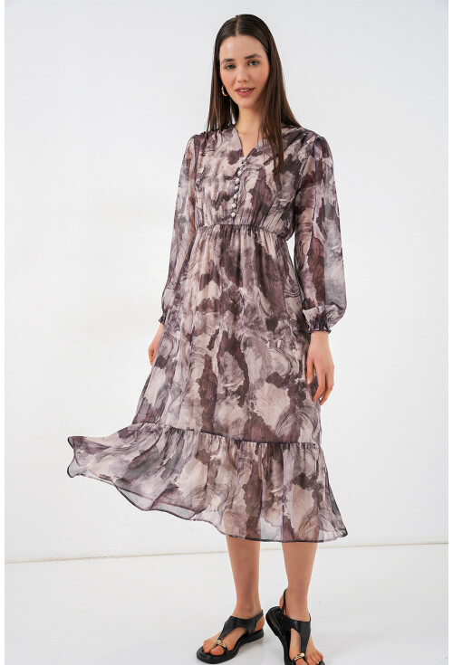 2137 Patterned Chiffon Dress